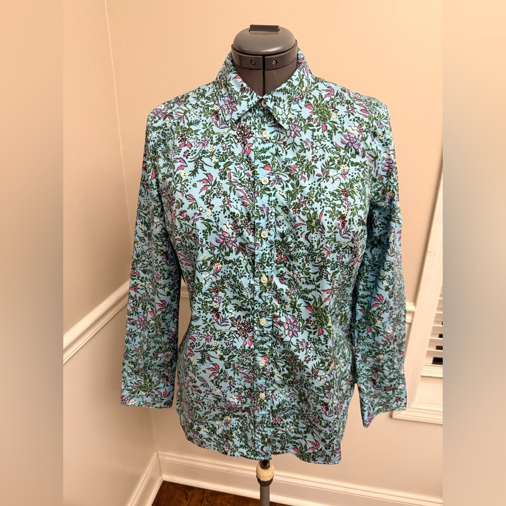 Talbots Floral Print Shirt - Blue and Green